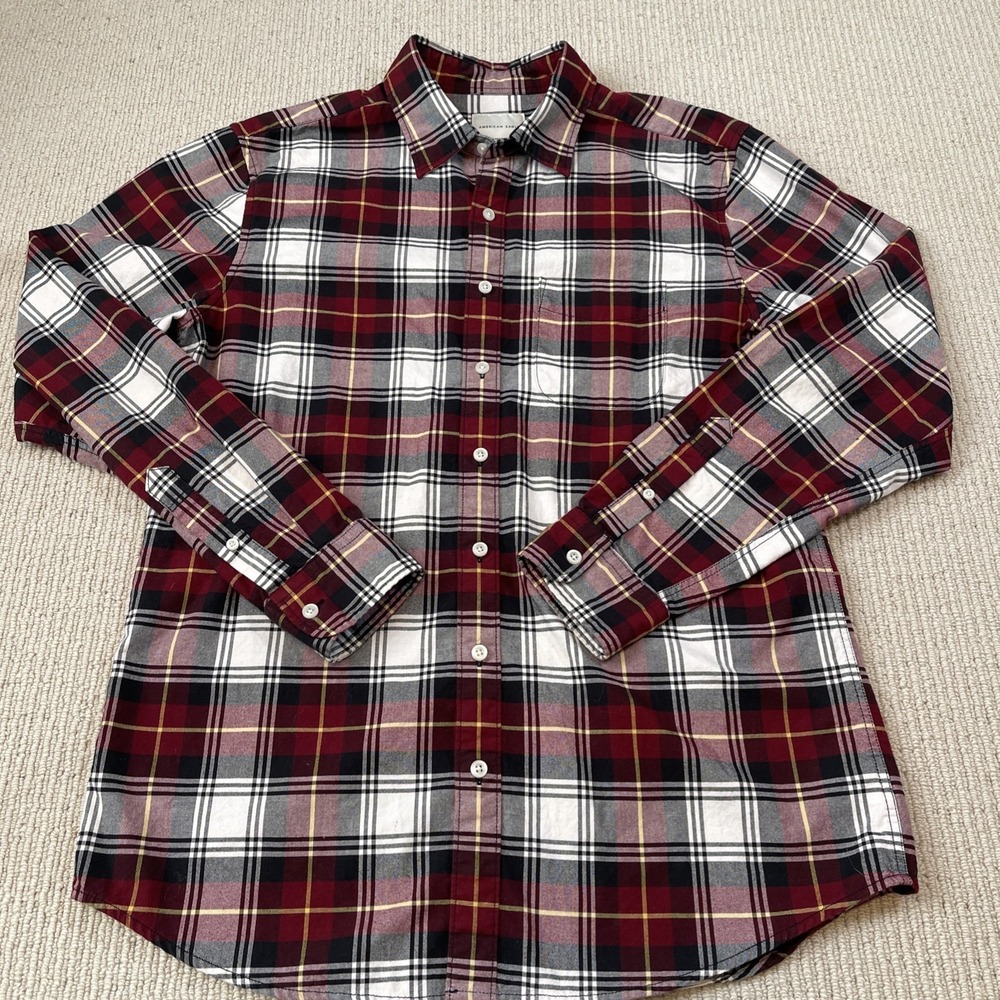 American Eagle Men's Medium Tall Brushed Cotton Shirt Classic Fit Plaid